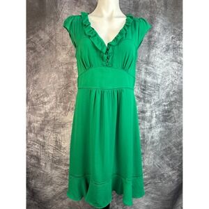 Maeve Anthropologie Ruffled Della Dress Womens 10 Green Empire Waist Lace Trim